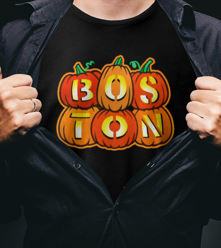 Boston Jack O' Lanterns Halloween Pumpkin Stack T-Shirt