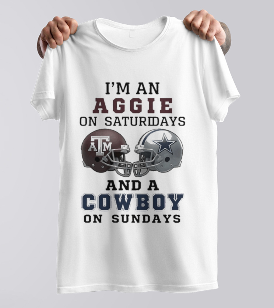 I'm An Aggie On Saturdays And A Cowboy On Sundays Football Helmets T-Shirt