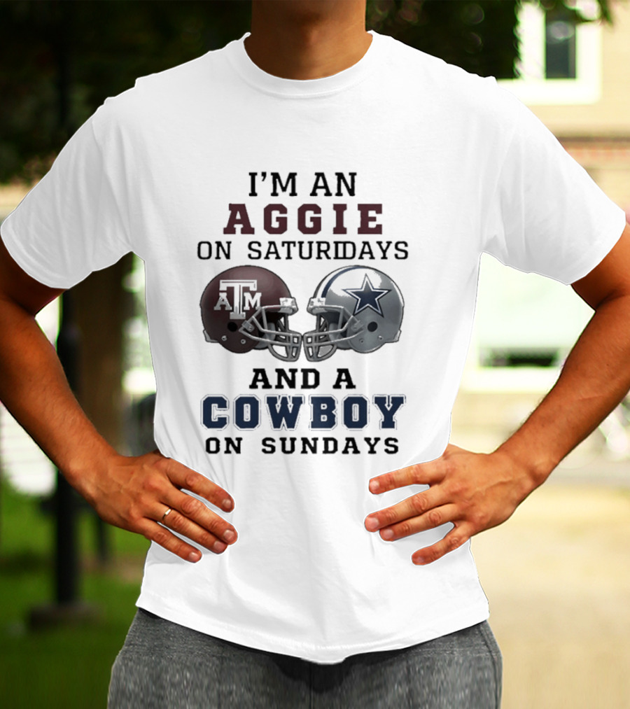 I'm An Aggie On Saturdays And A Cowboy On Sundays Football Helmets T-Shirt