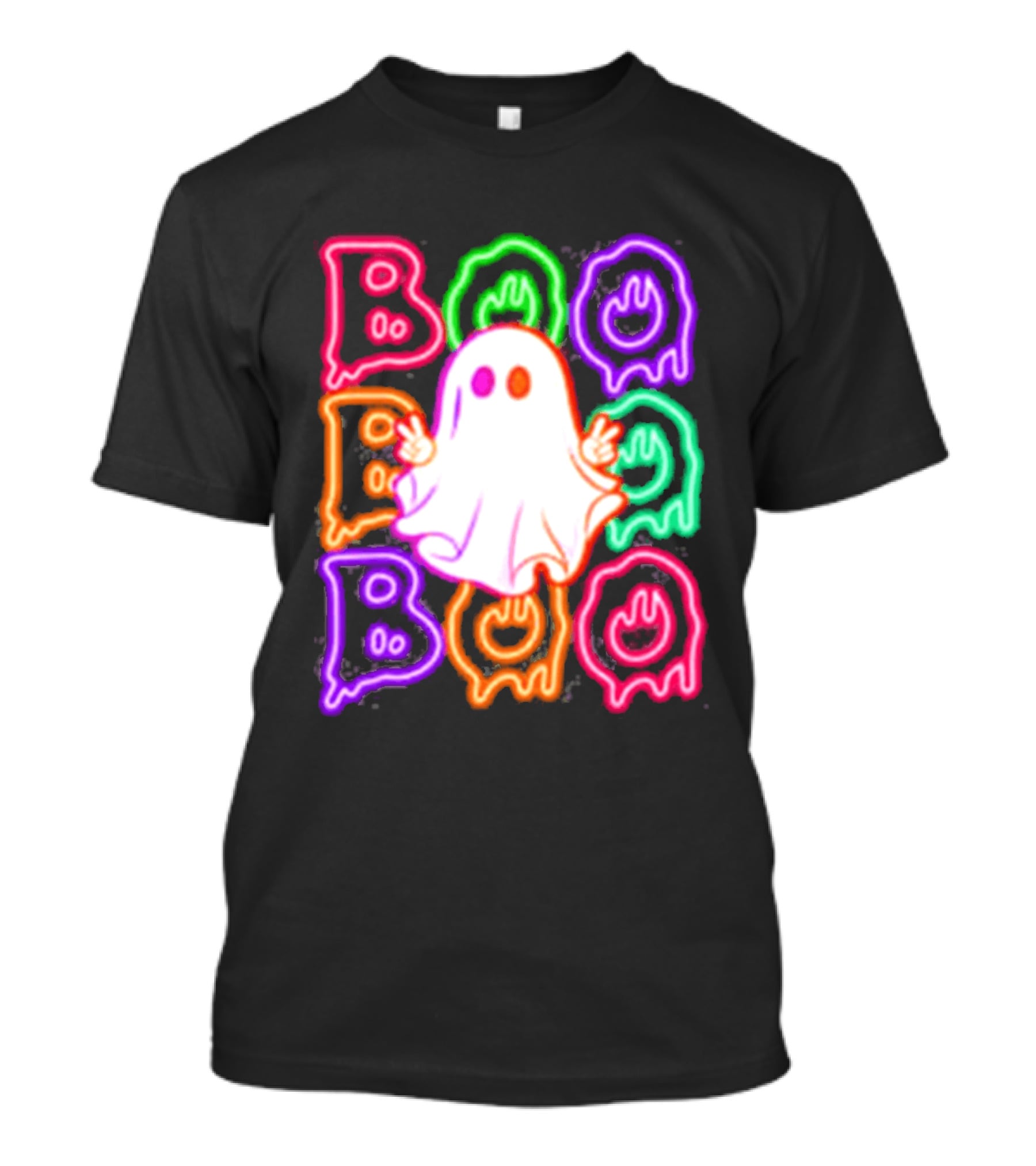 Ghost Boo Neon Halloween Spooky Bright T-Shirt