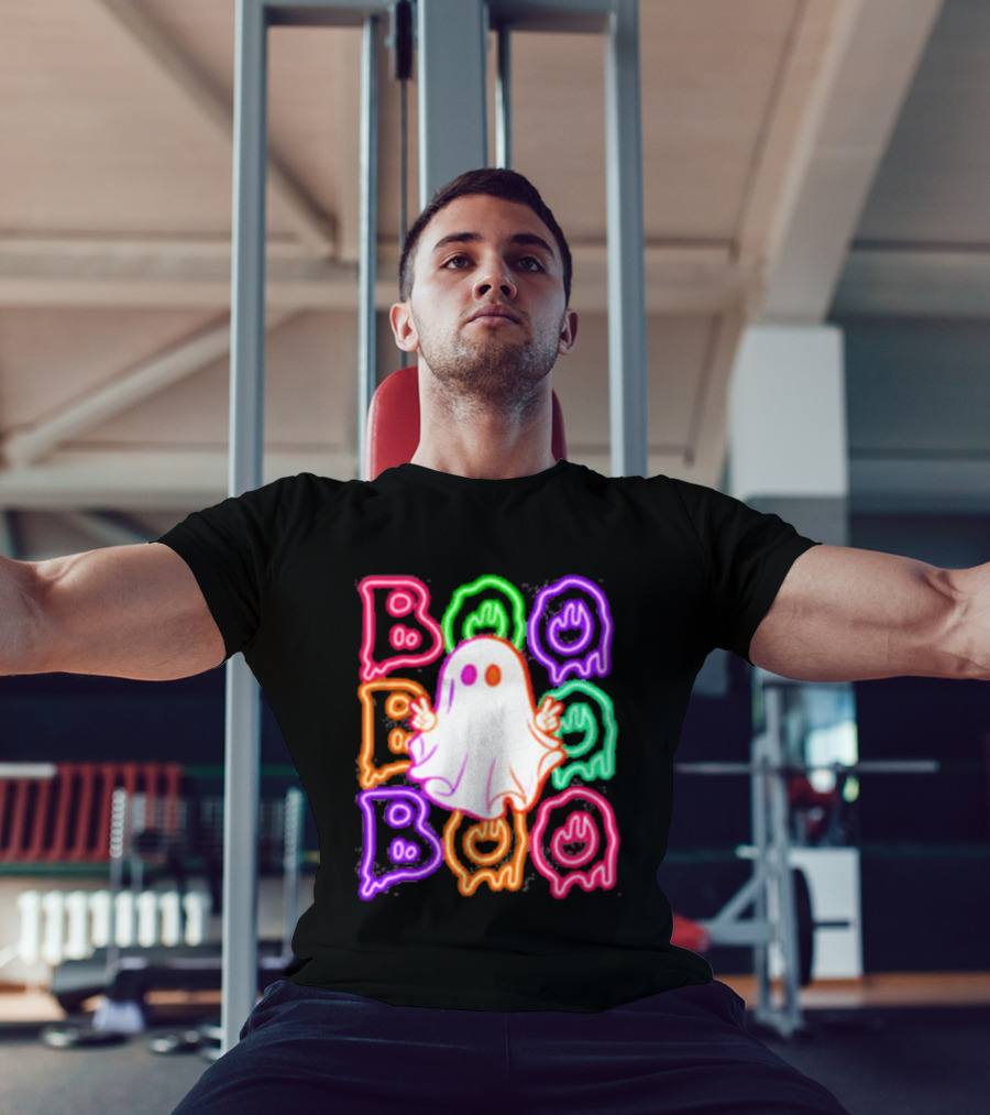 Ghost Boo Neon Halloween Spooky Bright T-Shirt