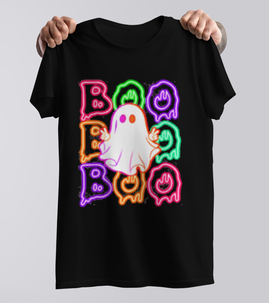 Ghost Boo Neon Halloween Spooky Bright T-Shirt