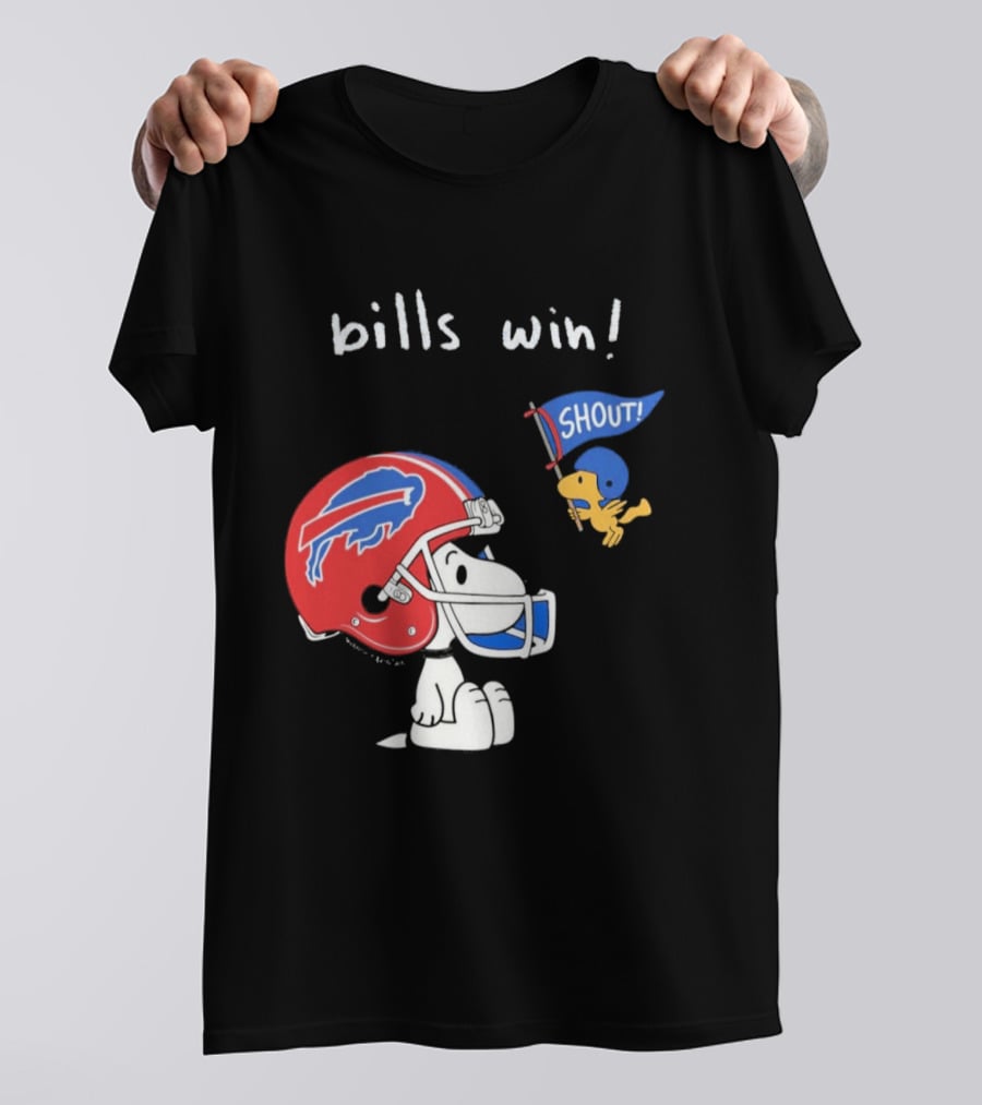 Snoopy Woodstock Buffalo Bills Win Shout Football T-Shirt