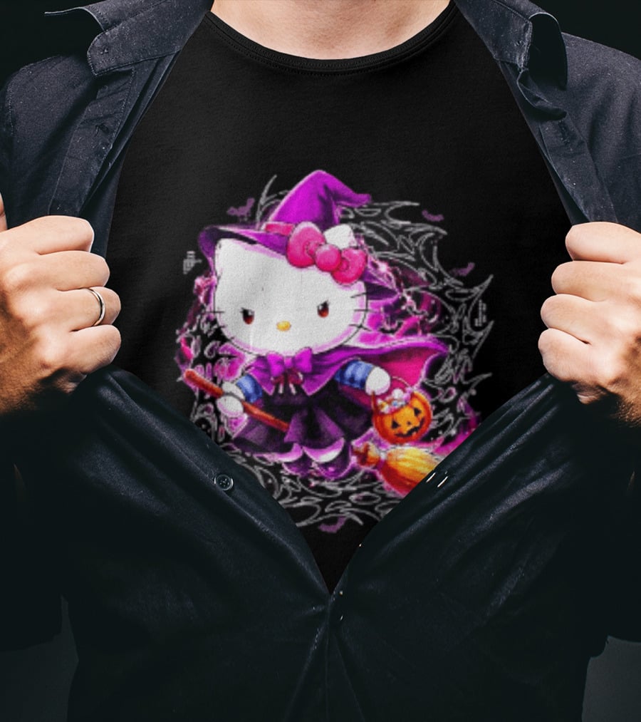 Hello Kitty Witch Sanrio Halloween Trick Or Treat Broom Pumpkin T-Shirt