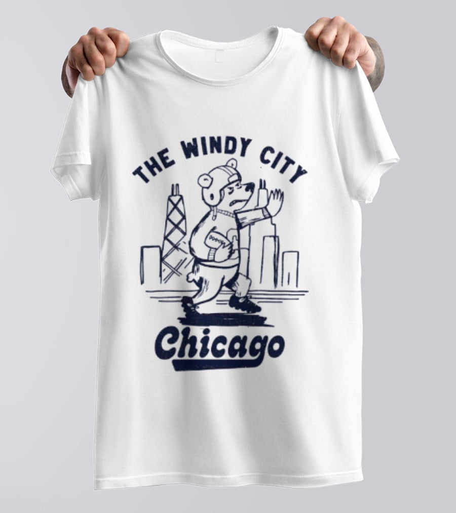 Chicago Bears The Windy City Football Character And Skyline T-Shirt