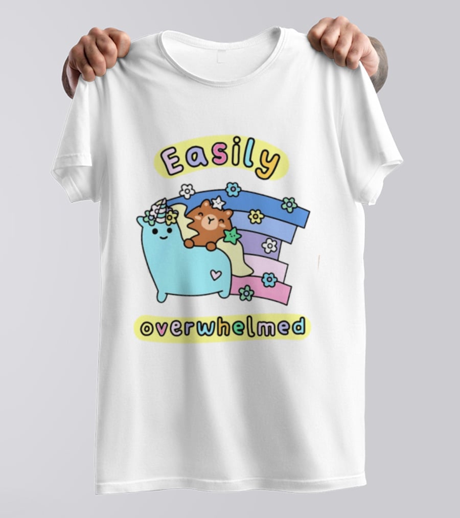 Easily Overwhelmed Sugar And Sloth Unicorn Bear Rainbow T-Shirt