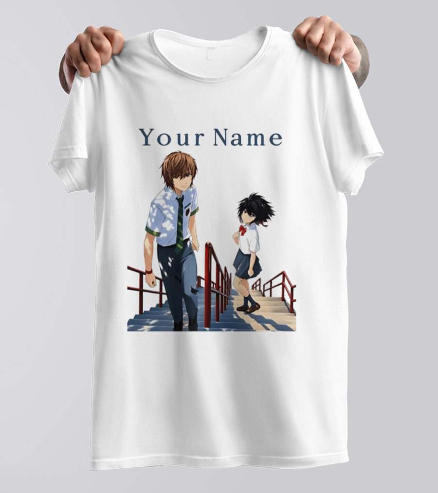 Light Yagami And Your Name Anime Crossover Stairs Scene T-Shirt