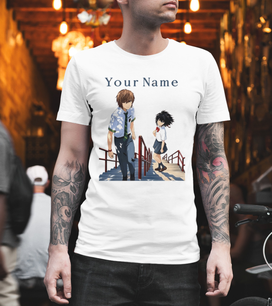 Light Yagami And Your Name Anime Crossover Stairs Scene T-Shirt