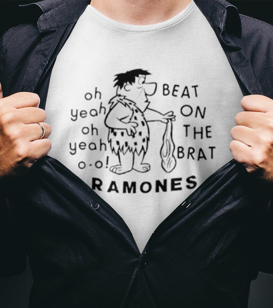 Oh Yeah Oh Yeah Beat On The Brat Ramones Caveman Sketch T-Shirt