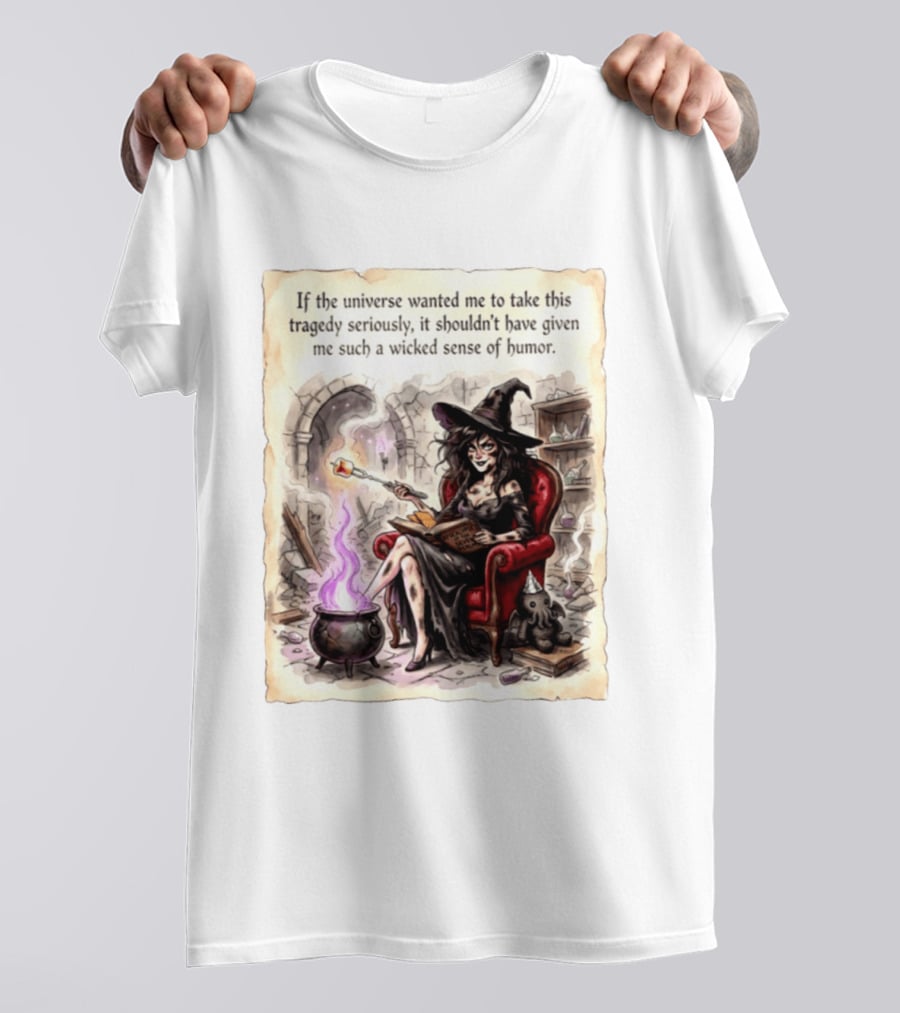 Witch With A Wicked Sense Of Humor And Magic Wand In Stone Room T-Shirt