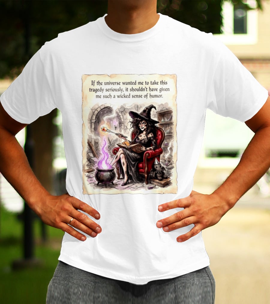 Witch With A Wicked Sense Of Humor And Magic Wand In Stone Room T-Shirt