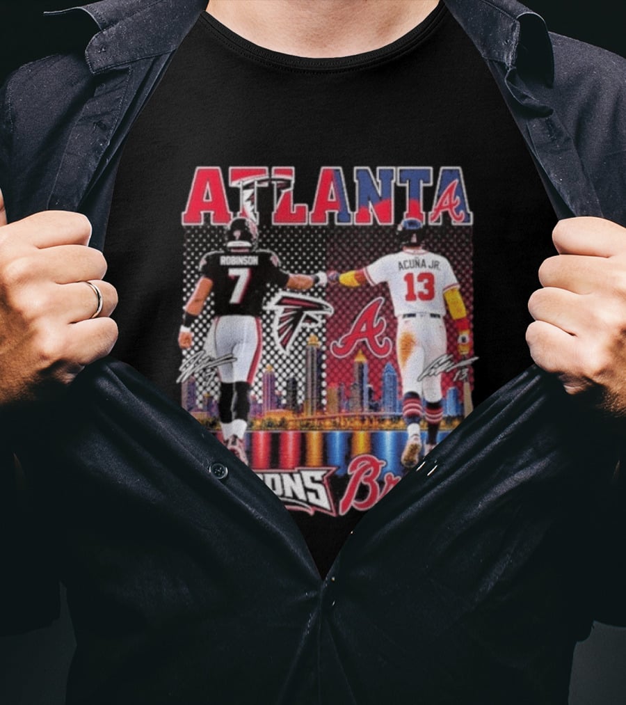 Atlanta Falcons Braves Bijan Robinson Ronald Acuna Jr. Sports City Line T-Shirt