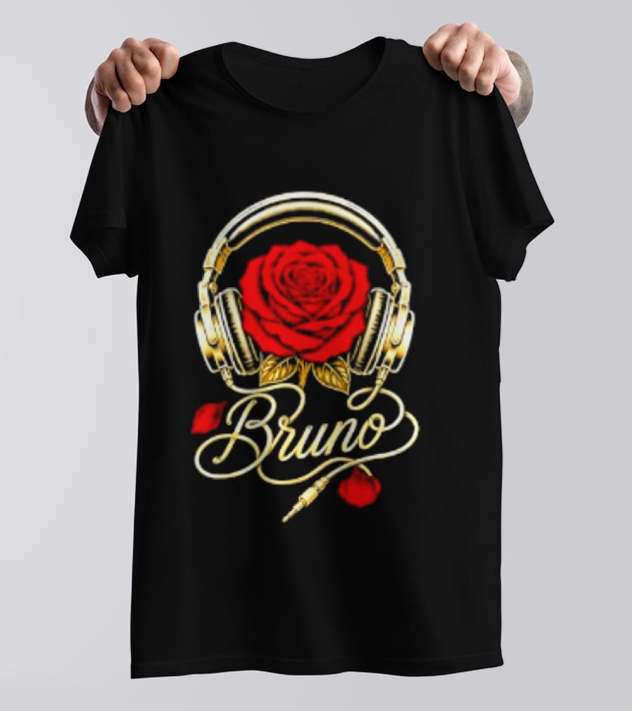 Bruno Headphones And Red Rose T-Shirt