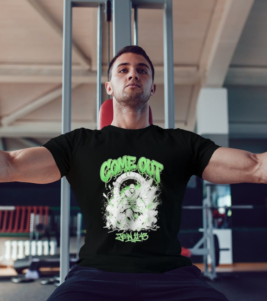 Come Out John 11 43 Mummy Bible Verse Green Drip T-Shirt