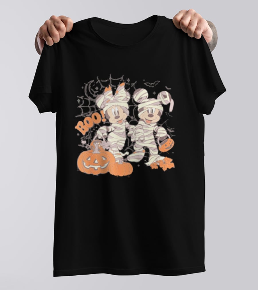 Mickey Minnie Mummy Halloween Boo Disney Spooky Pumpkin T-Shirt