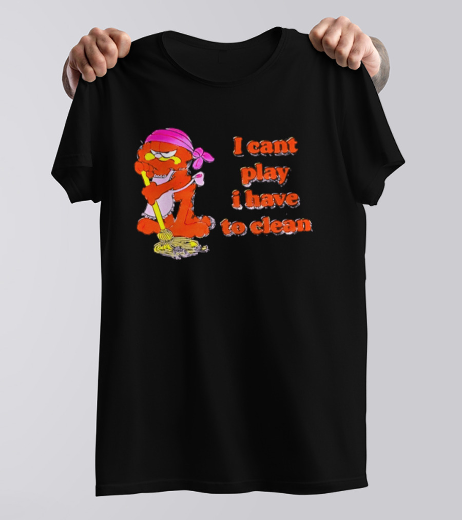 Garfield I Can't Play I Have To Clean Comic Image With Mop And Bandana T-Shirt