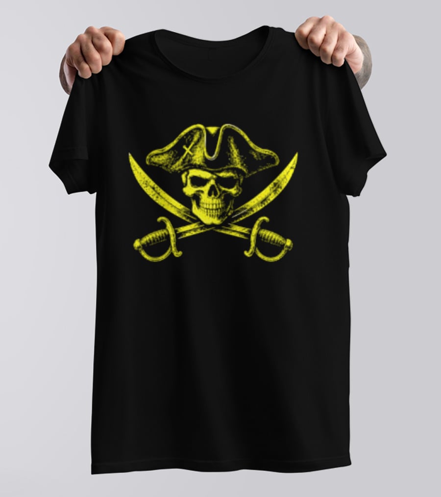 Pirate Skull Crossed Swords Crossbones Yellow T-Shirt