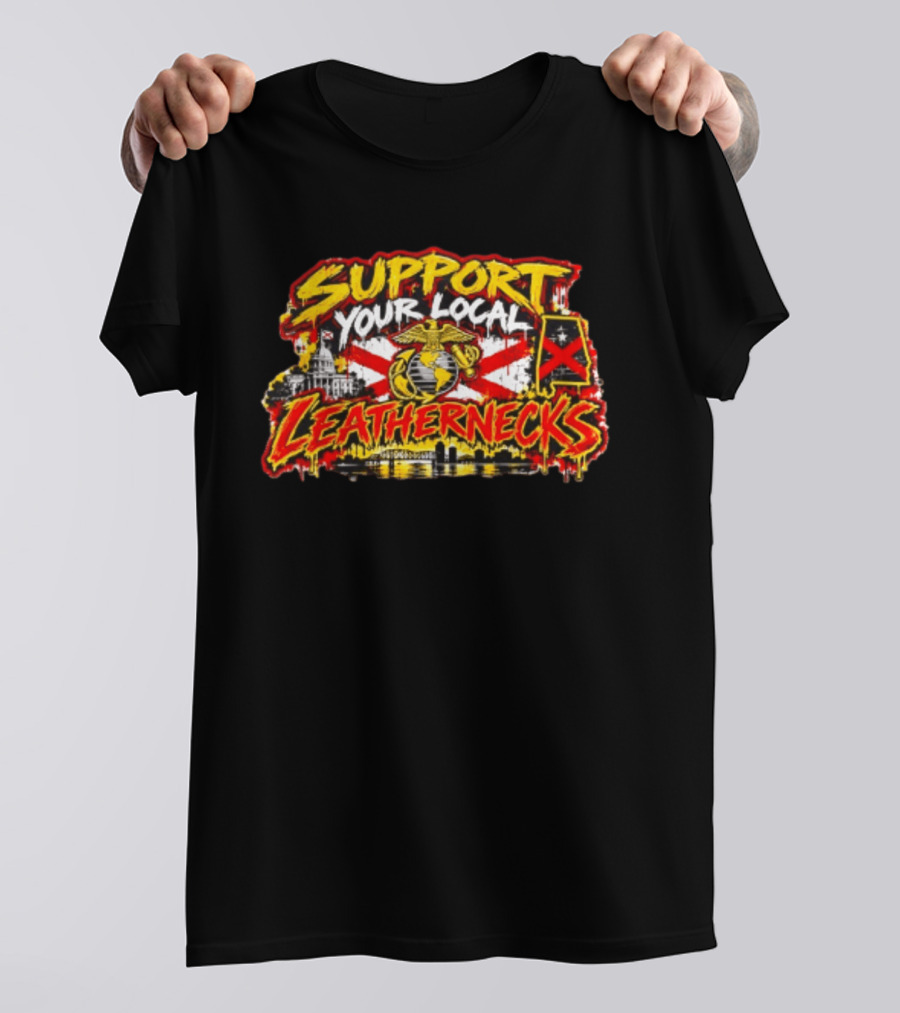 Support Your Local Leathernecks Alabama Marine Emblem Capitol Artillery Flag T-Shirt