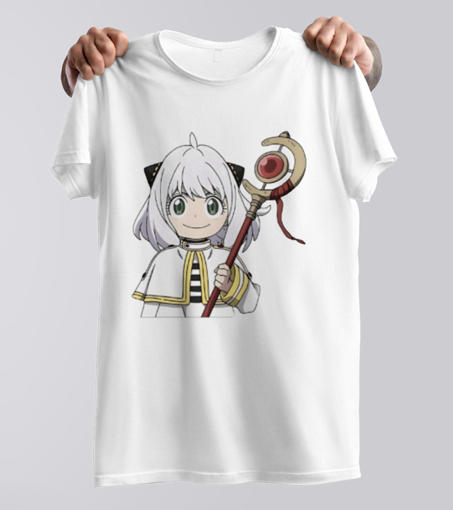 Anya Forger Frieren Crossover Anime Character With Magical Staff T-Shirt