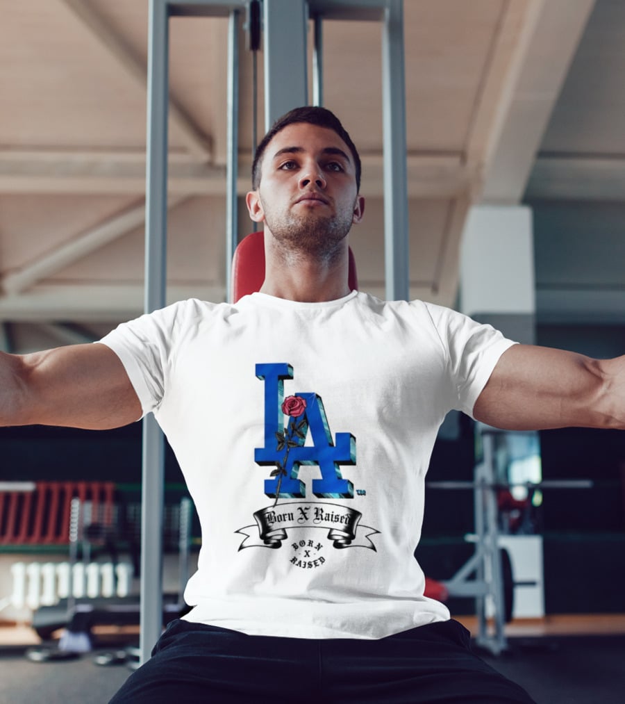 Born X Raised X Los Angeles Dodgers Forever Blue LA Rose T-Shirt