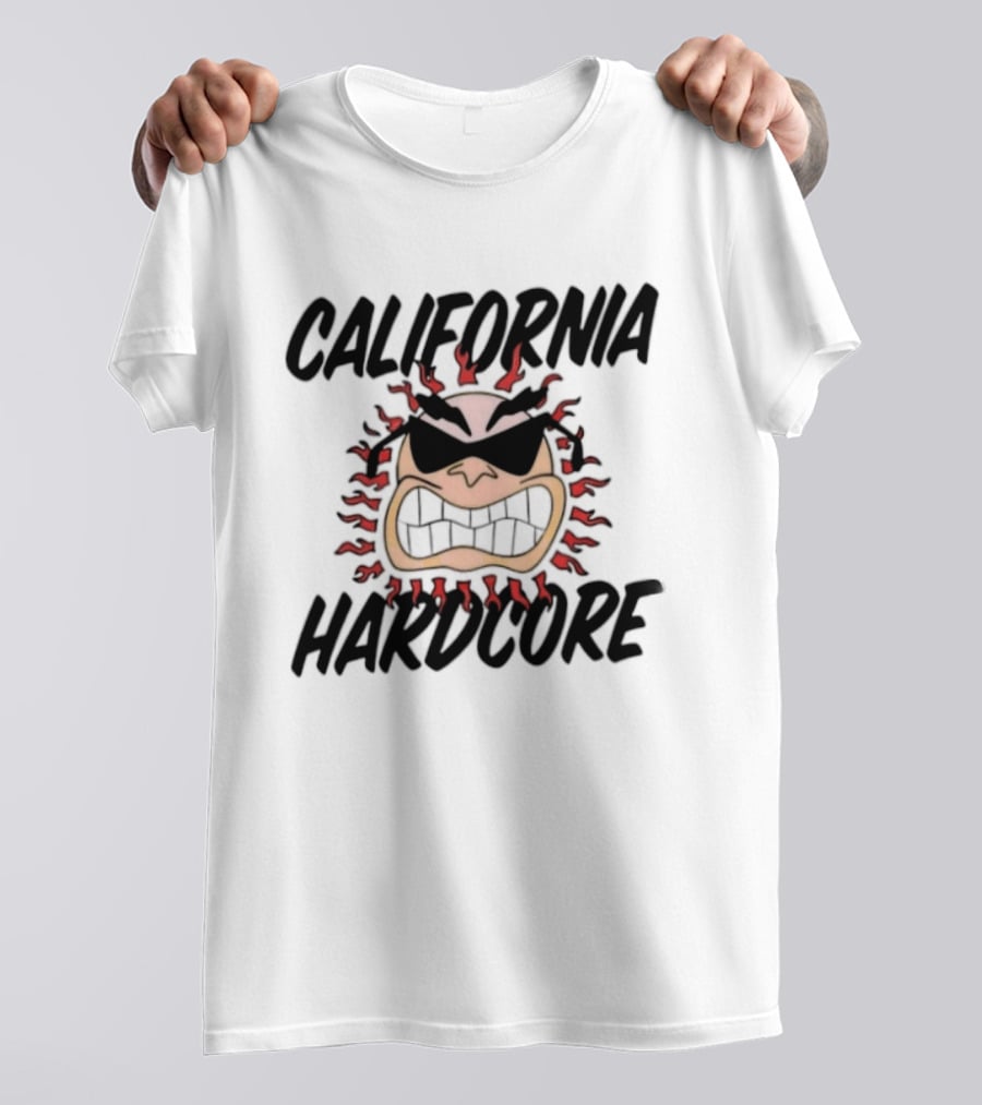 California Hardcore Sun With Sunglasses And Fierce Flames T-Shirt