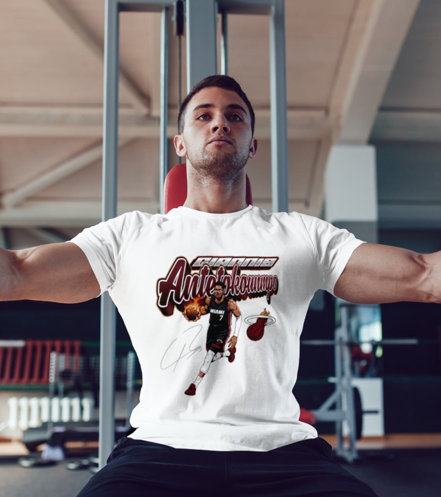 Giannis Antetokounmpo Miami Heat Basketball Cursive Script T-Shirt