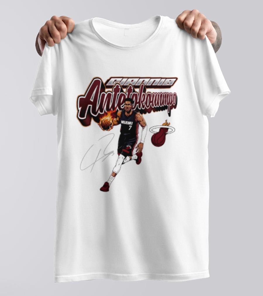 Giannis Antetokounmpo Miami Heat Basketball Cursive Script T-Shirt