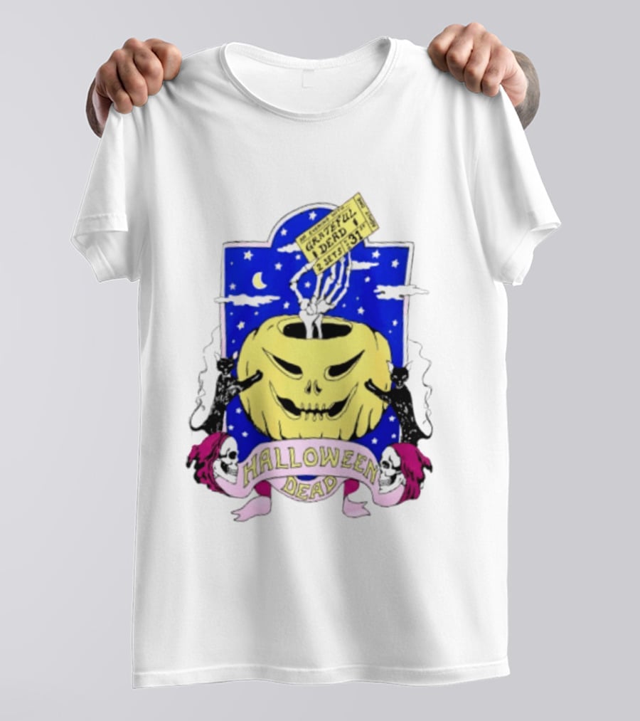 Grateful Dead Halloween Skeleton Hand With Pumpkin And Ticket 1971 T-Shirt