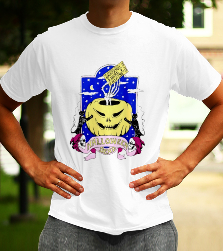 Grateful Dead Halloween Skeleton Hand With Pumpkin And Ticket 1971 T-Shirt
