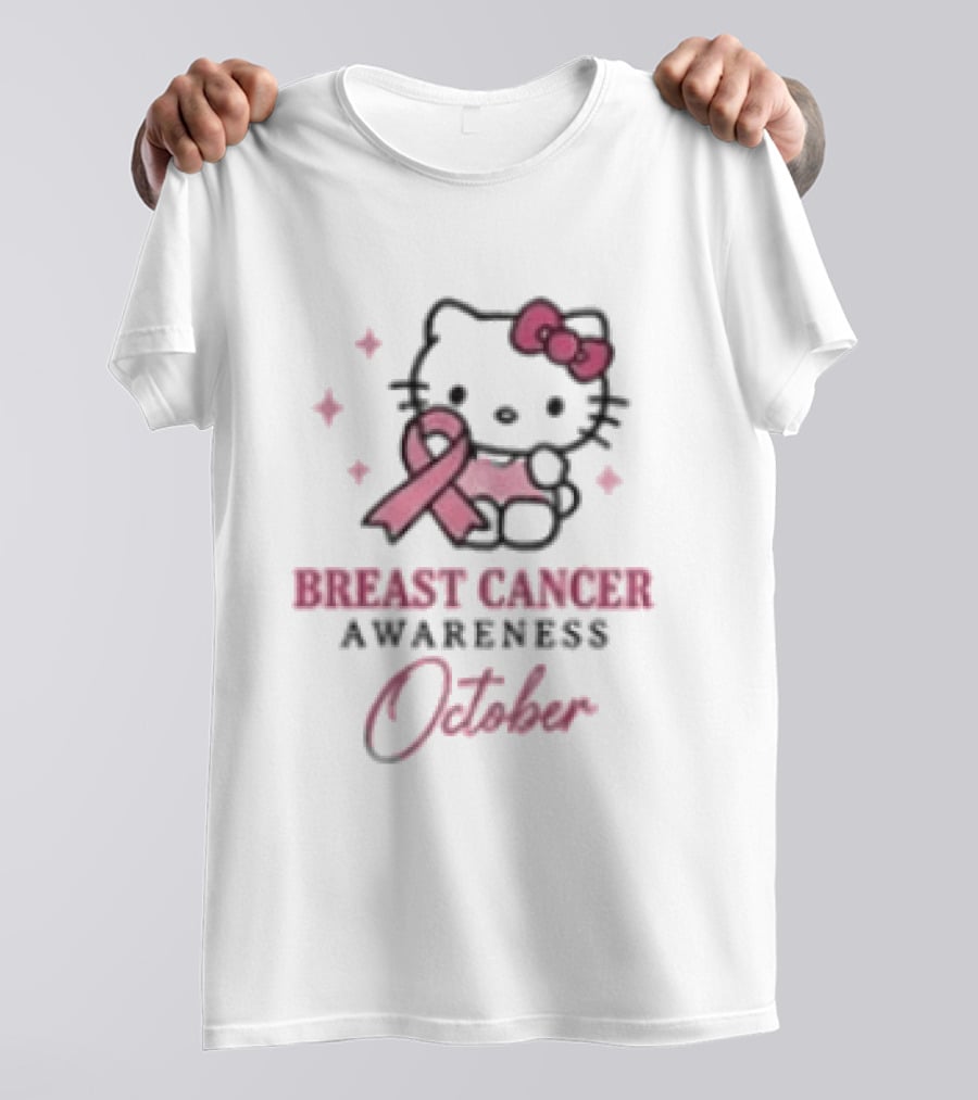 Hello Kitty Breast Cancer Awareness October Stronger Together Pink Ribbon T-Shirt