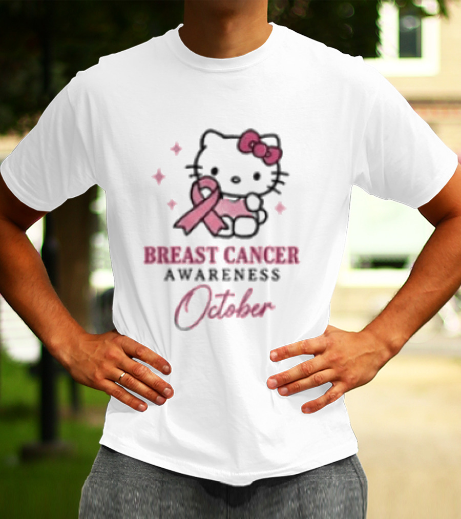 Hello Kitty Breast Cancer Awareness October Stronger Together Pink Ribbon T-Shirt