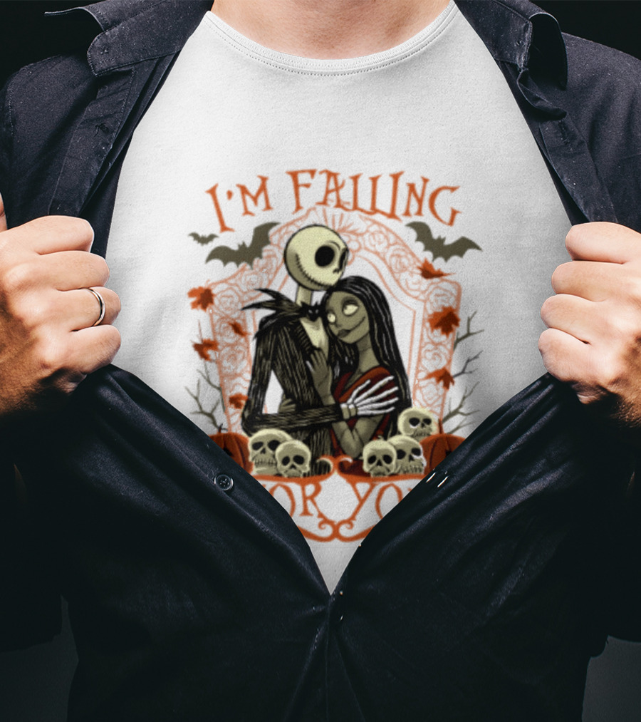I'm Falling For You The Nightmare Before Halloween Jack And Sally Halloween Pumpkins Skulls Bats T-Shirt