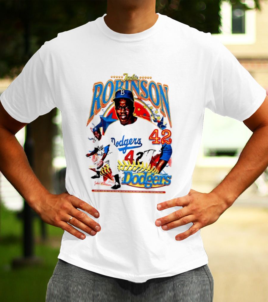 Jackie Robinson Dodgers 42 Legends Baseball Icon Two Sided T-Shirt