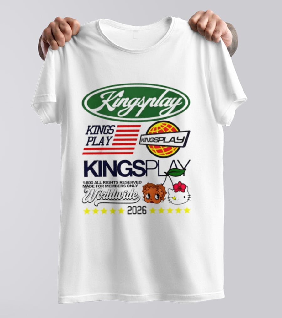 Kingsplay 1 800 All Rights Reserved Members Only Worldwide 2026 Hello Kitty Stars T-Shirt