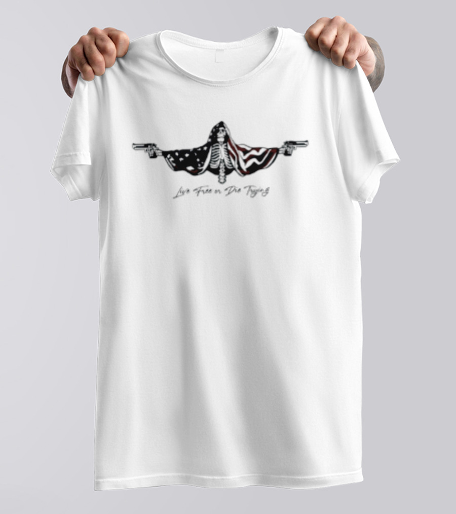 Live Free Or Die Trying Skeleton American Flag Wings T-Shirt