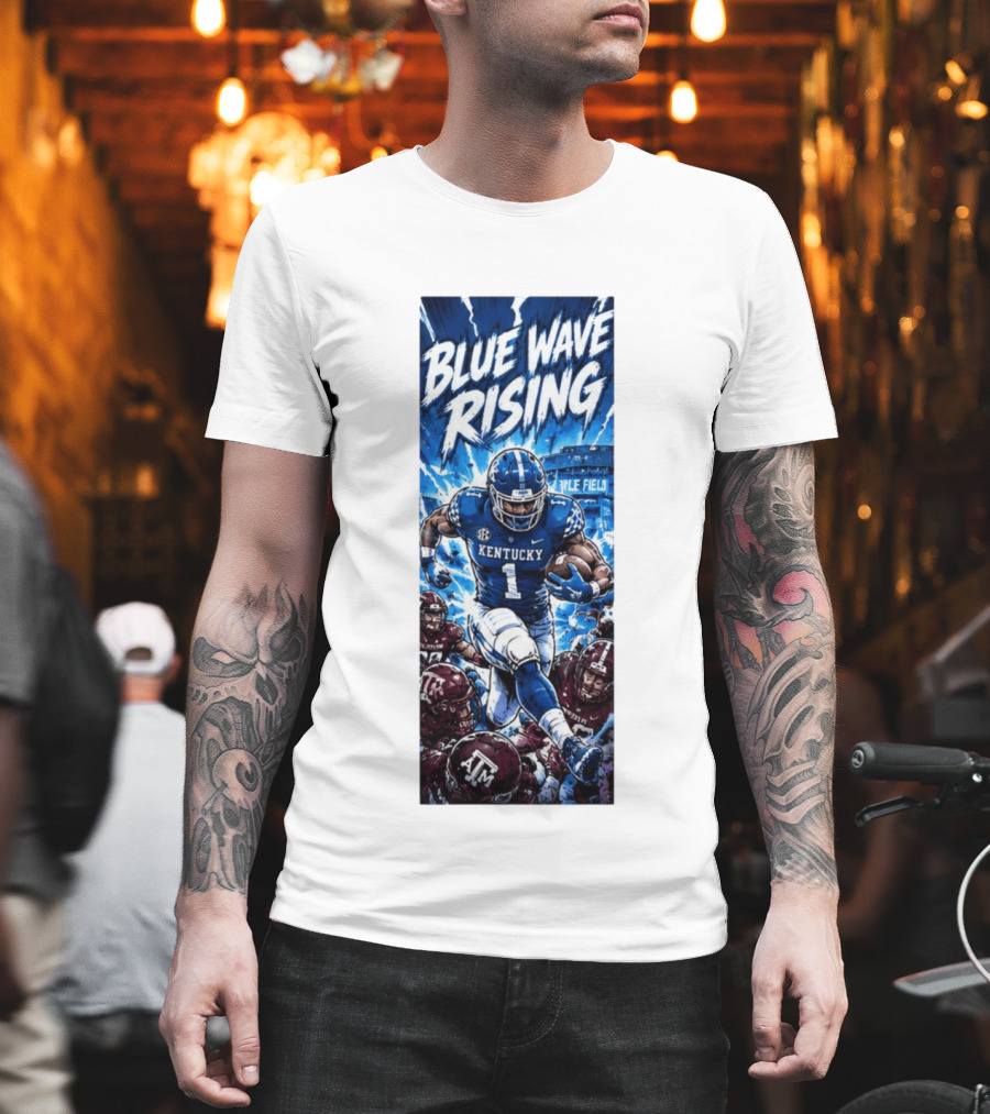 Blue Wave Rising 2026 Kentucky Wildcats Running Back Kyle Field Football Action T-Shirt