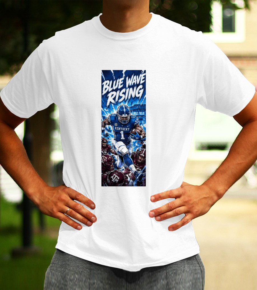 Blue Wave Rising 2026 Kentucky Wildcats Running Back Kyle Field Football Action T-Shirt