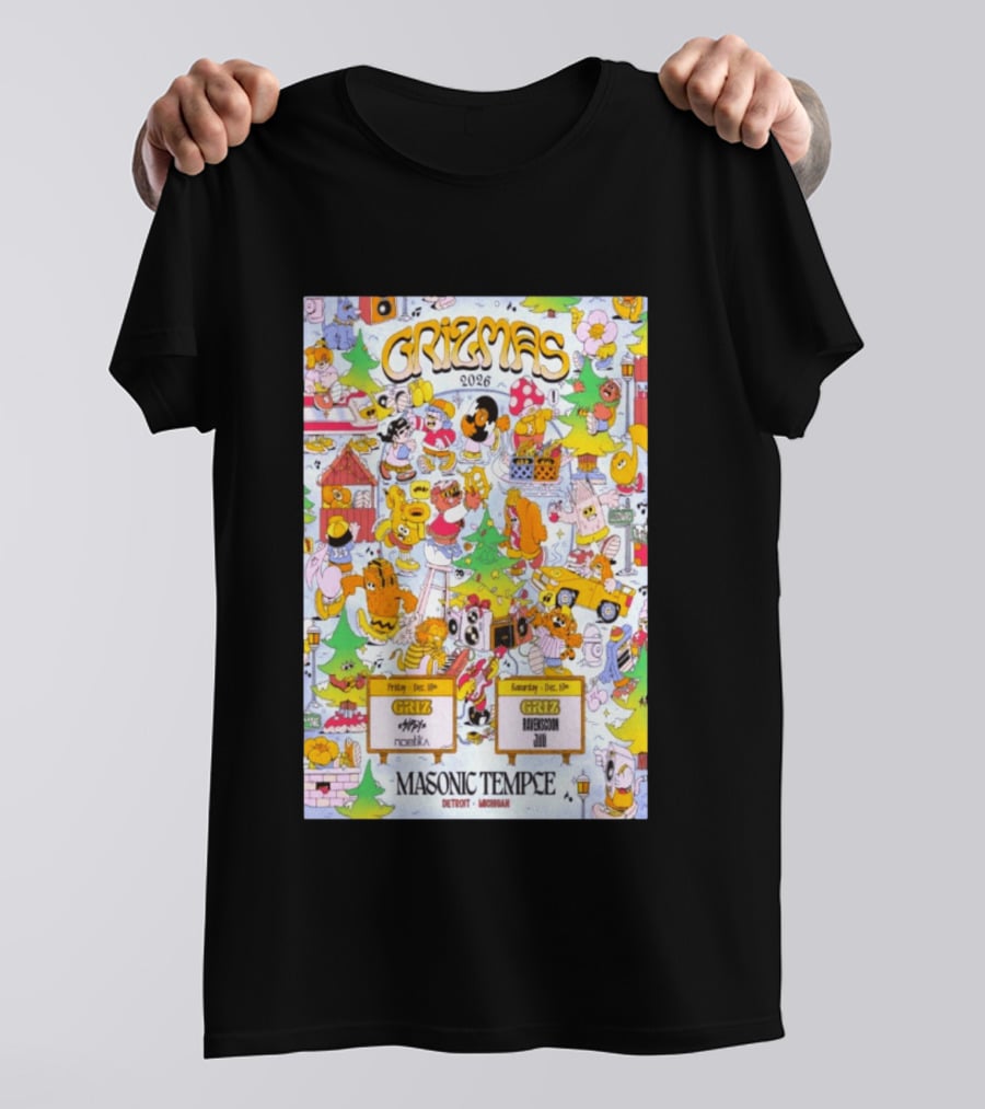 GRiZMAS 2026 Masonic Temple Detroit Michigan GRiZ Sippy Noetika Event Cartoons T-Shirt