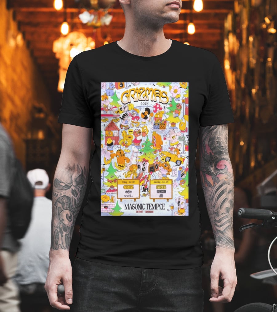 GRiZMAS 2026 Masonic Temple Detroit Michigan GRiZ Sippy Noetika Event Cartoons T-Shirt
