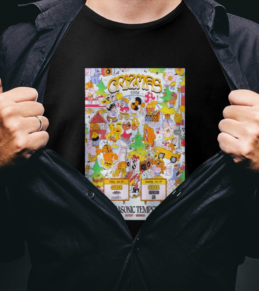 GRiZMAS 2026 Masonic Temple Detroit Michigan GRiZ Sippy Noetika Event Cartoons T-Shirt