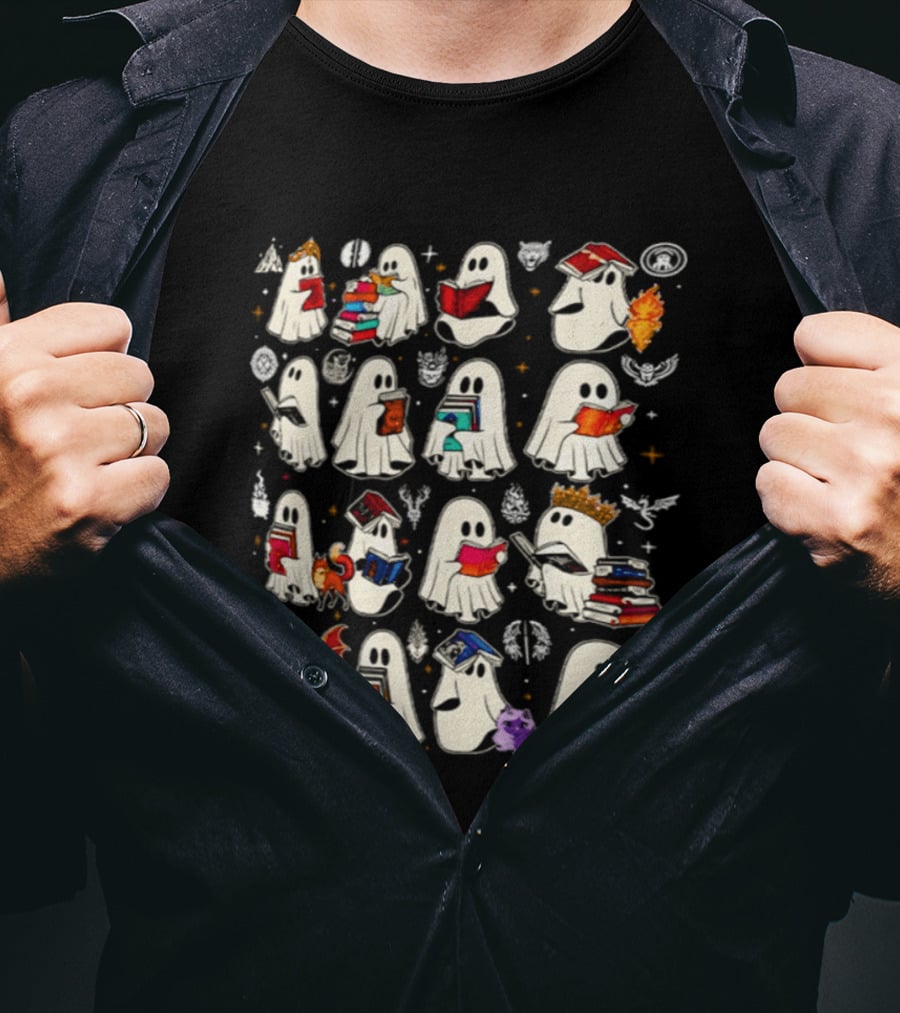 Bookish Ghosts Reading Fantasy Halloween T-Shirt