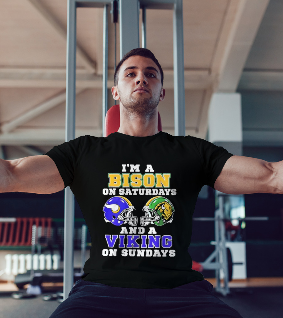 I'm A Bison On Saturdays And A Viking On Sundays Football Helmet T-Shirt