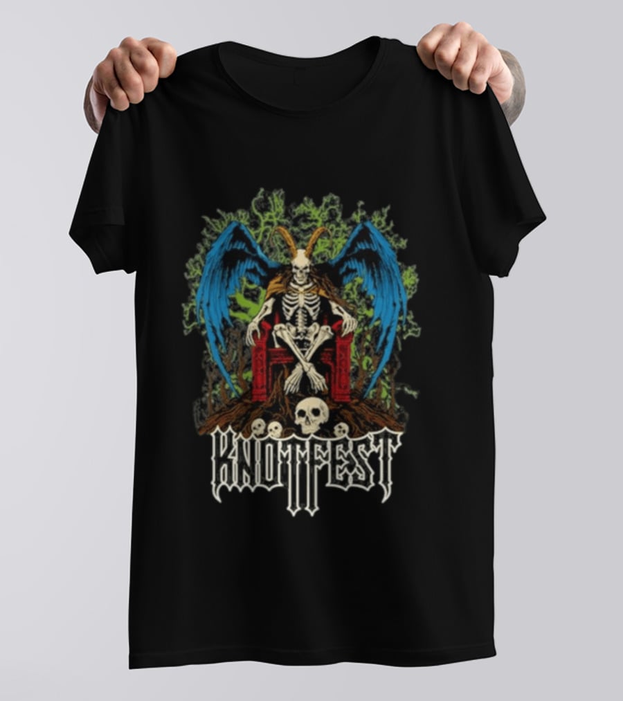 Knotfest Winged Goat God Skeleton Throne Skull Forest T-Shirt