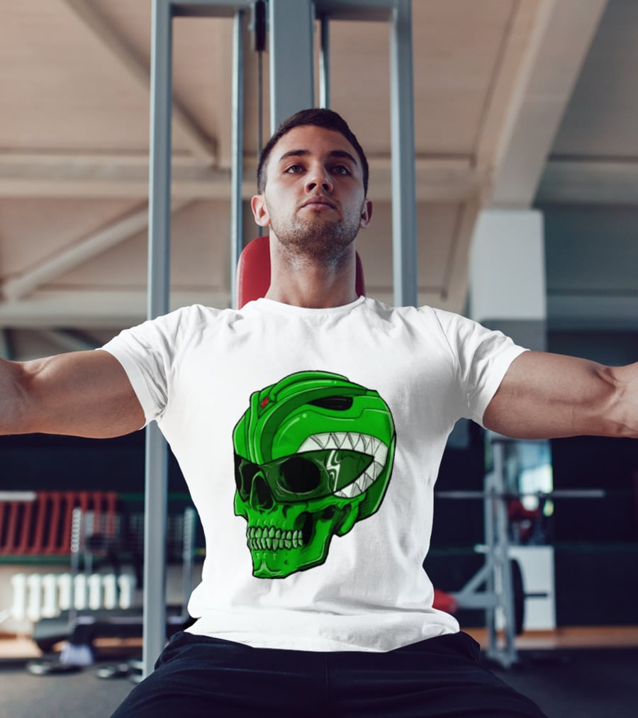 Mighty Morphin Power Rangers Green Ranger Zombie Skull Helmet Mashup T-Shirt