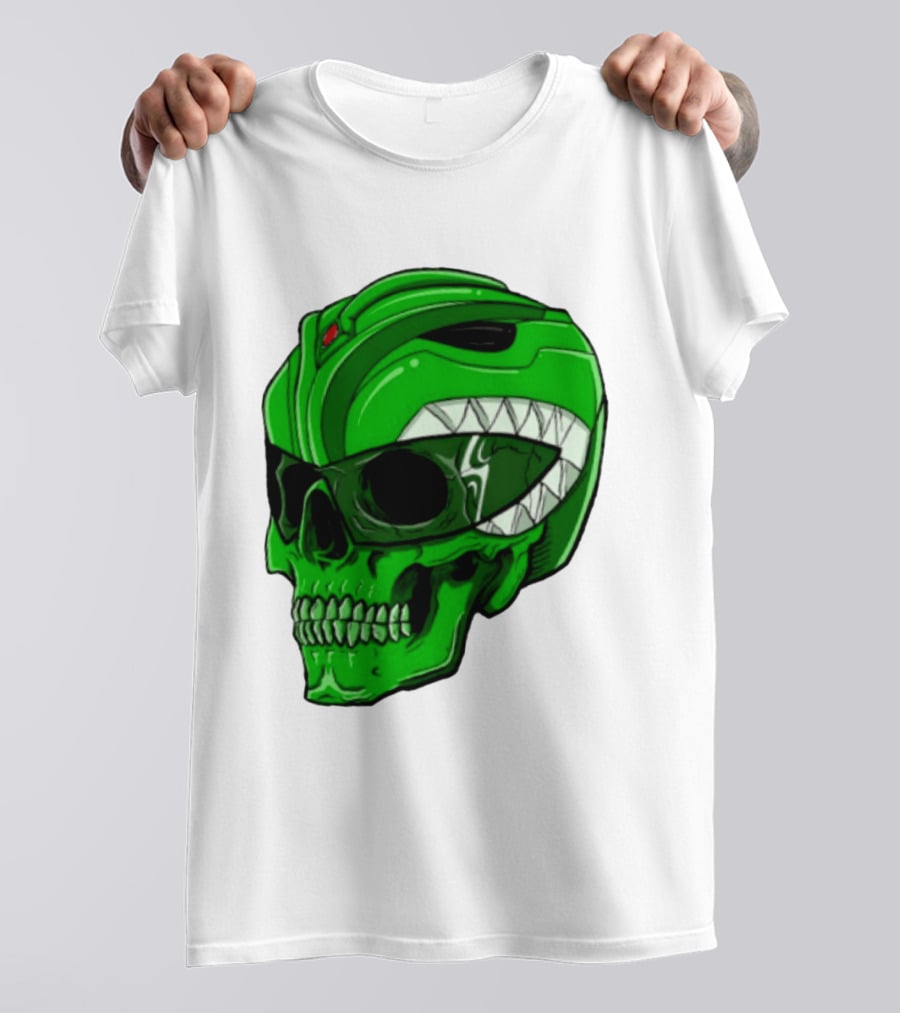 Mighty Morphin Power Rangers Green Ranger Zombie Skull Helmet Mashup T-Shirt