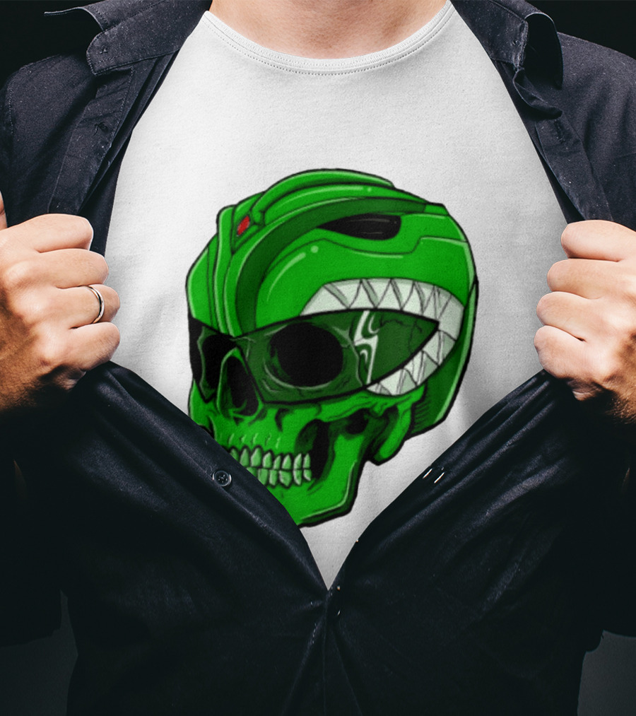 Mighty Morphin Power Rangers Green Ranger Zombie Skull Helmet Mashup T-Shirt