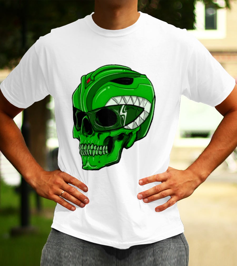 Mighty Morphin Power Rangers Green Ranger Zombie Skull Helmet Mashup T-Shirt