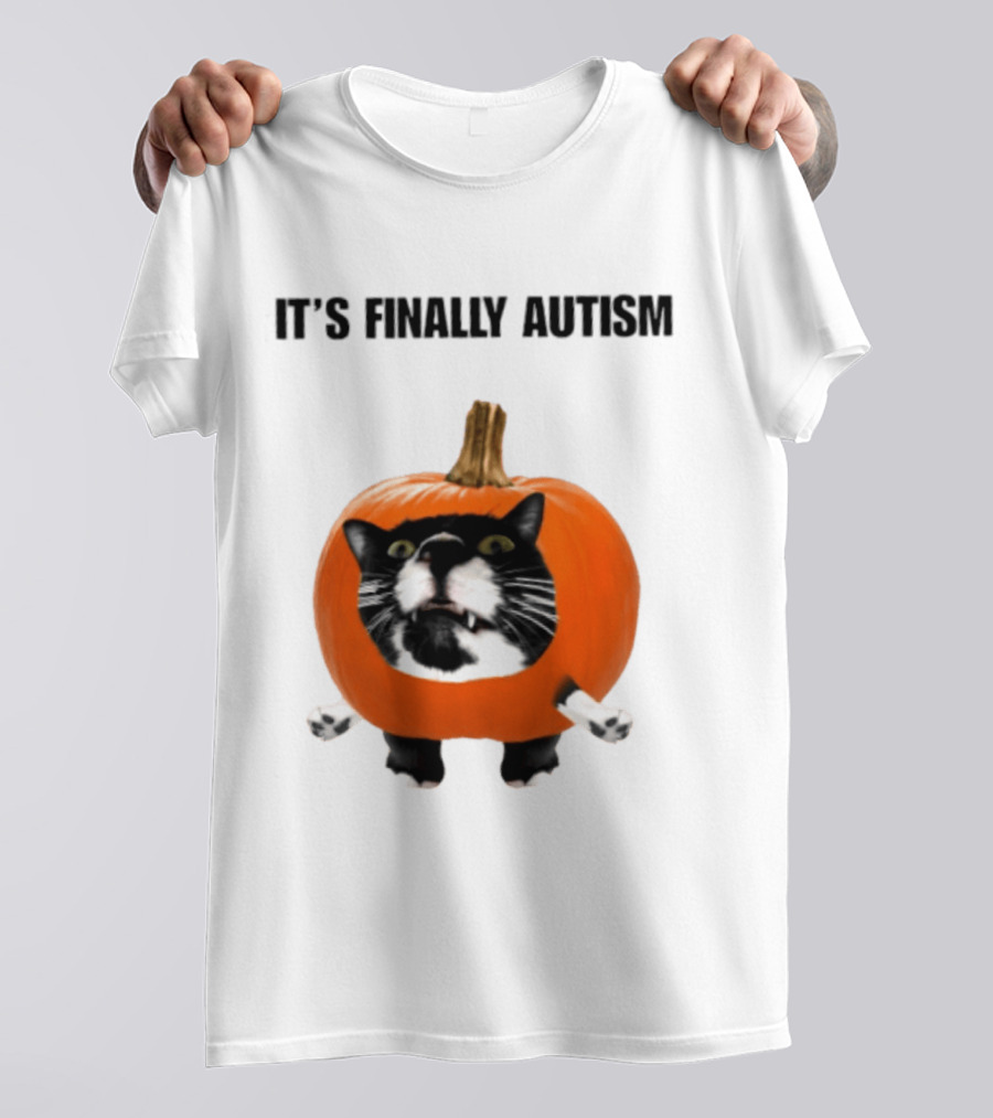 It's Finally Autism Cat Pumpkin T-Shirt