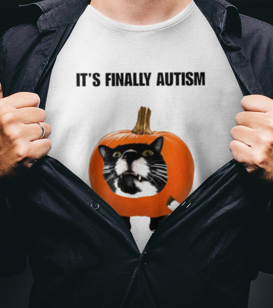 It's Finally Autism Cat Pumpkin T-Shirt