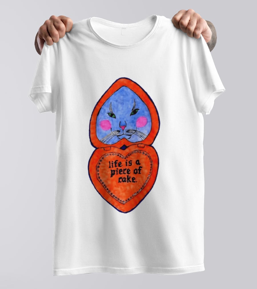Life Is A Piece Of Cake Cat Heart Mirror T-Shirt